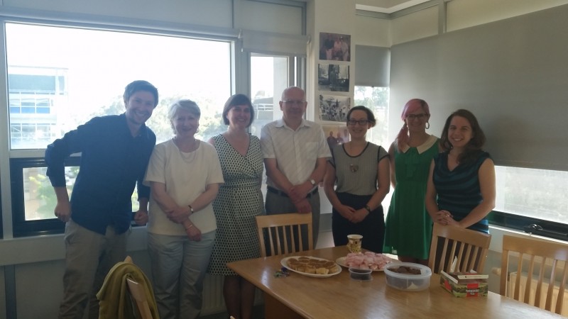 Jack Nunn, Sophie Hill, Sue Cole, John Kis-Rigo, Annie Synnot, Jessie Kaufman and Dianne Lowe sharing a ‘trans-national’ morning tea of Yorkshire parkin, pumpkin pies and jelly lamingtons.